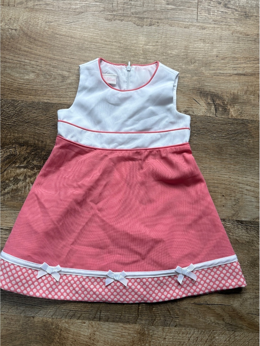 Bonnie Baby Toddler Dress Pink and White Size 18M Polka Dot Trim with Bows